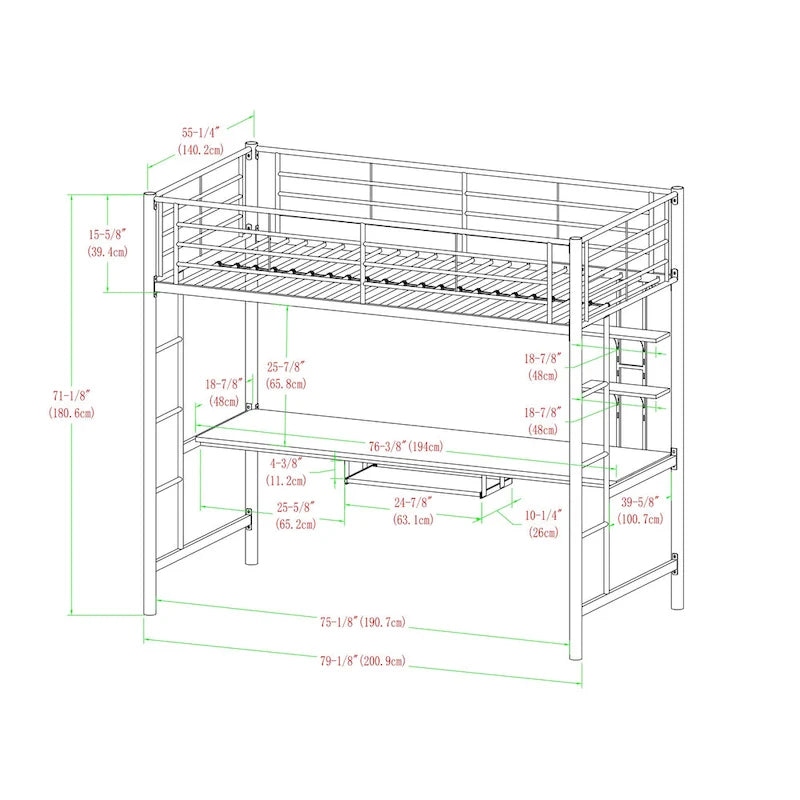 Middlebrook Abner Twin Metal Loft Bed with Desk - Silver