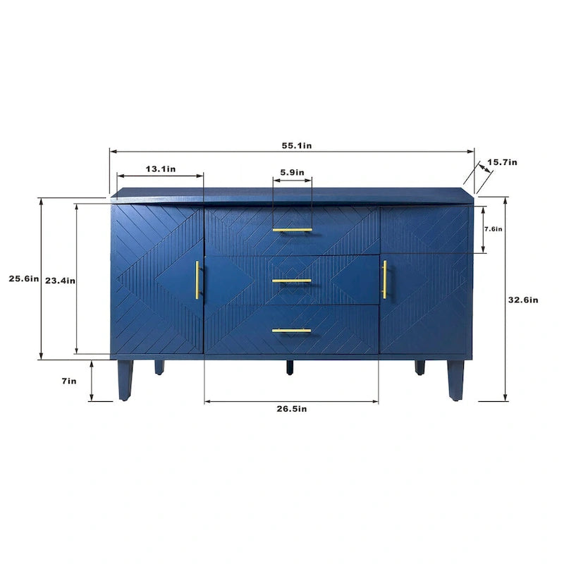 Functional 2-Door 3-Drawer Cabinet with Carved Effect