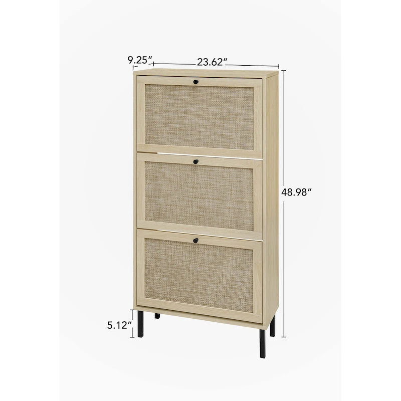 Rattan 3 Door Shoe Rack