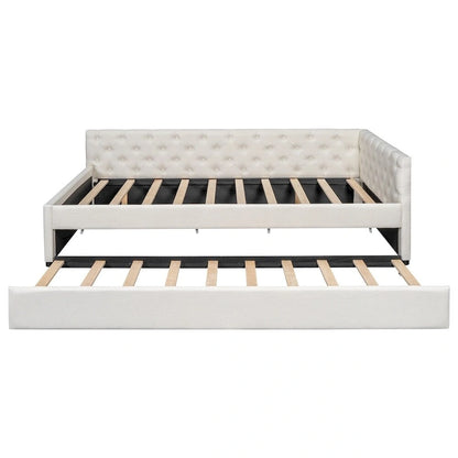 Full XL Size Upholstered Tufted Button Platform Bed
