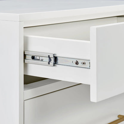 25.75 White Two Drawer Nightstand with Gold Pulls
