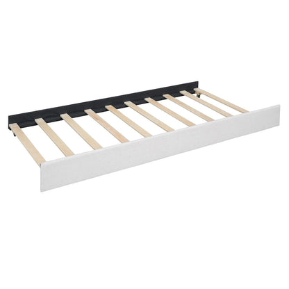 Brick Pattern Headboard Bed Frame Linen Fabric Upholstered Platform Bed, Wood Panel Bed wTrundle Bed & 2 Drawers,Low Profile Bed