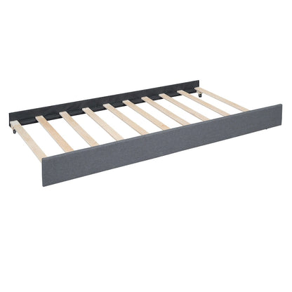 Brick Pattern Headboard Bed Frame Linen Fabric Upholstered Platform Bed, Wood Panel Bed wTrundle Bed & 2 Drawers,Low Profile Bed
