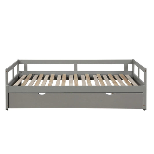Grey Pine Wood Twin Size Daybed with Trundle and Slat Kit - Elegant Design