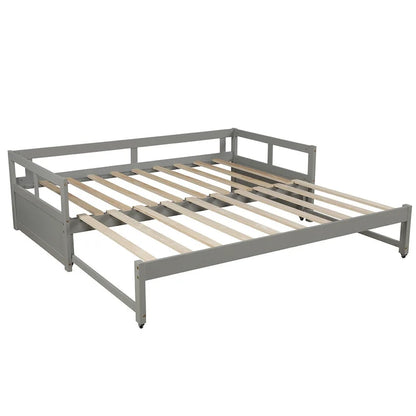 Grey Pine Wood Twin Daybed with Trundle and Slat Kit - Elegant and Functional