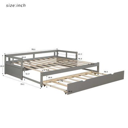 Grey Pine Wood Twin Daybed with Trundle and Slat Kit - Elegant and Functional