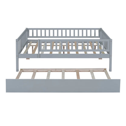 Full Size Wood Daybed With Trundle and Fence