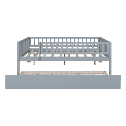Full Size Wood Daybed With Trundle and Fence