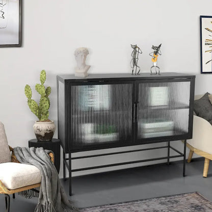 Double Tampered Glass Door Storage Cabinet with Adjustable Shelf