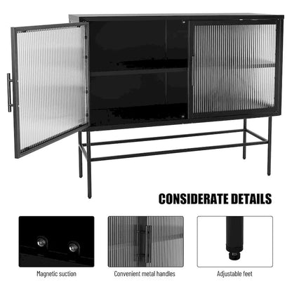 Double Tampered Glass Door Storage Cabinet with Adjustable Shelf