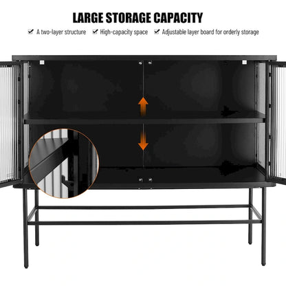 Double Tampered Glass Door Storage Cabinet with Adjustable Shelf