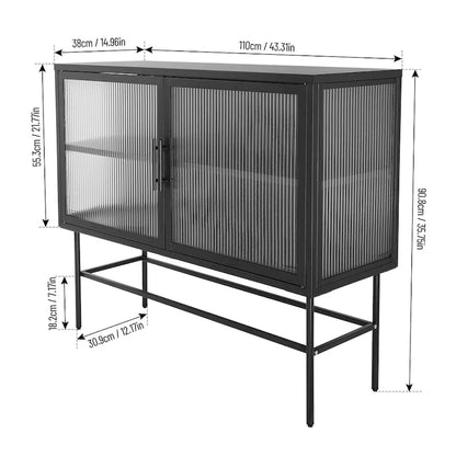 Double Tampered Glass Door Storage Cabinet with Adjustable Shelf