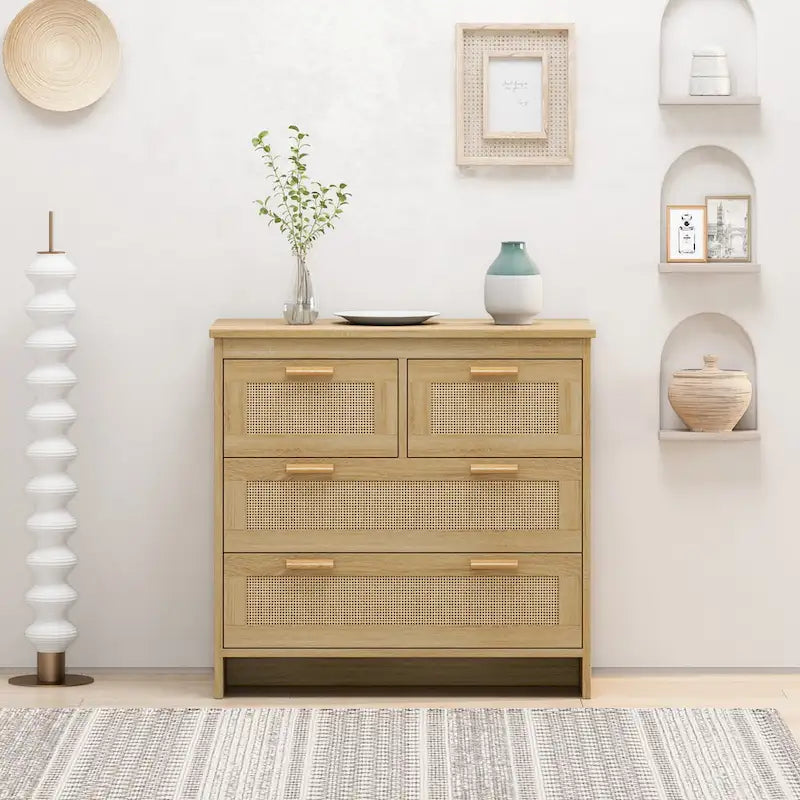 4 Drawers Rattan Cabinet,for Bedroom,Living Room,Dining Room,Hallways