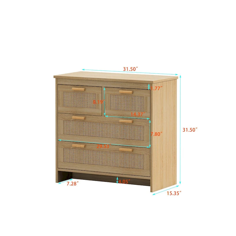 4 Drawers Rattan Cabinet,for Bedroom,Living Room,Dining Room,Hallways