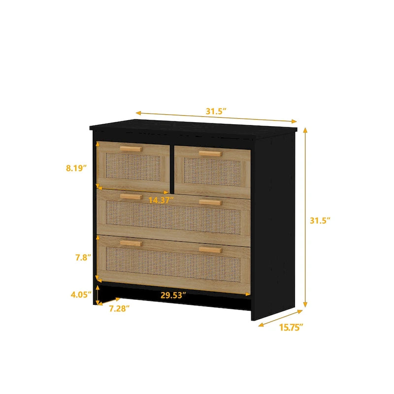 4 Drawers Rattan Cabinet,for Bedroom,Living Room,Dining Room,Hallways