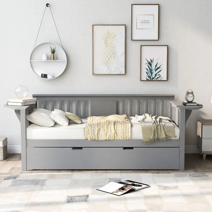 Twin Wooden Daybed with Trundle Bed , Sofa Bed for Bedroom Living Room