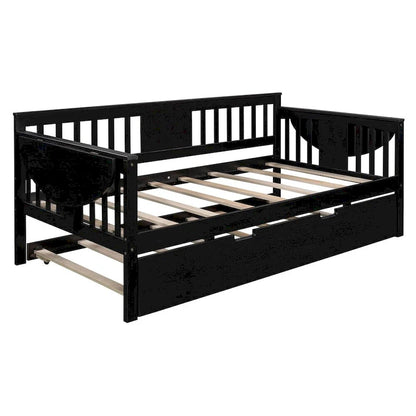 Twin Wooden Daybed with Trundle Bed , Sofa Bed for Bedroom Living Room