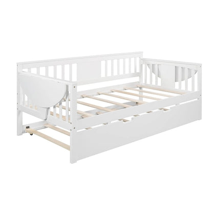 Twin Wooden Daybed with Trundle Bed , Sofa Bed for Bedroom Living Room