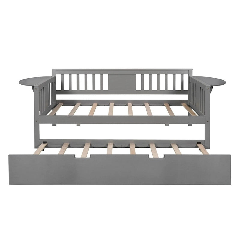 Twin Wooden Daybed with Trundle Bed , Sofa Bed for Bedroom Living Room