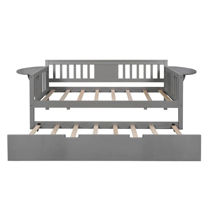 Twin Wooden Daybed with Trundle Bed , Sofa Bed for Bedroom Living Room