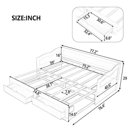 Daybed with Trundle Bed and Storage Drawers