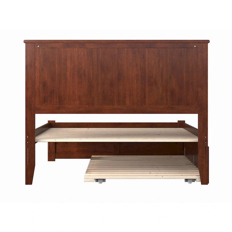 Madison Full Platform Bed with Footboard and Twin Trundle in Walnut