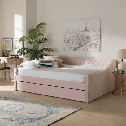 Raphael Modern Velvet Fabric Upholstered Daybed with Trundle