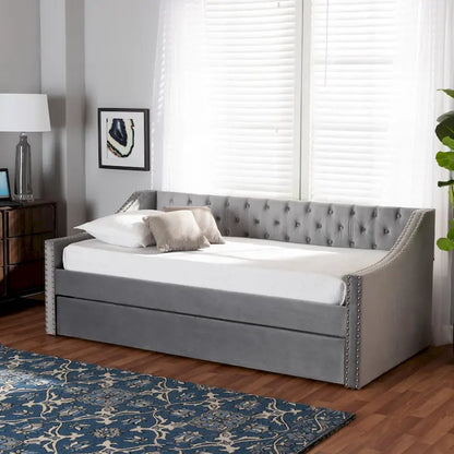 Raphael Modern Velvet Fabric Upholstered Daybed with Trundle