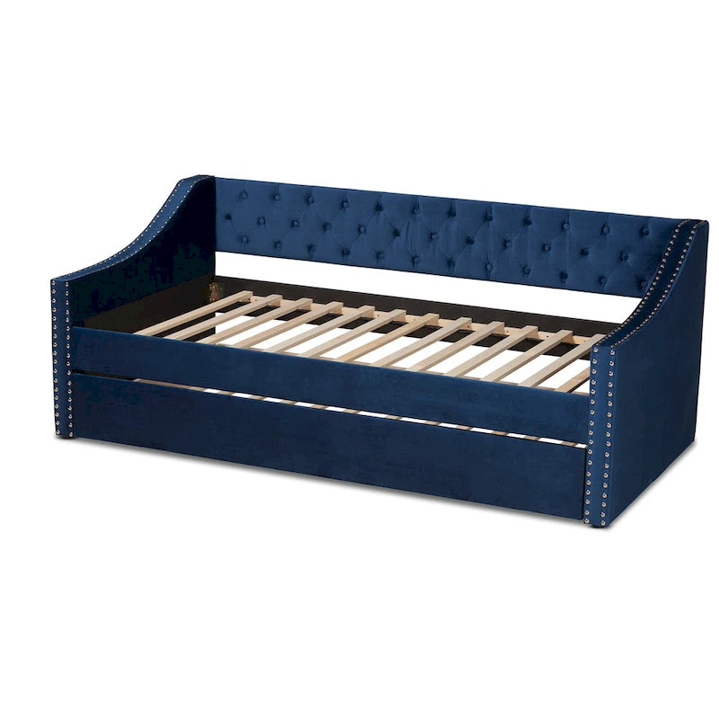 Raphael Modern Velvet Fabric Upholstered Daybed with Trundle