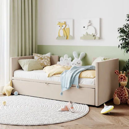 Twin Size Upholstered daybed with Pop Up Trundle