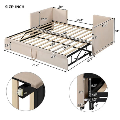 Twin Size Upholstered daybed with Pop Up Trundle