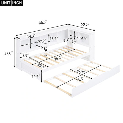 Twin Size Daybed with Trundle, Storage Cabinets and USB Ports