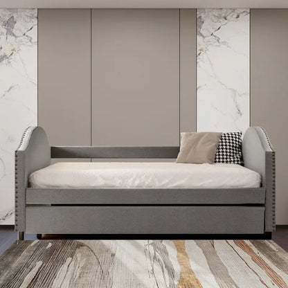 Daybed with Trundle, Full Size Upholstered Daybed with Twin Size Trundle