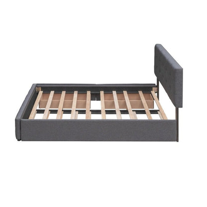 Queen Size Bed with 2 Storage Drawers and a Twin XL Trundle, Upholstered Platform Queen Bed Frame with Tufted Headboard
