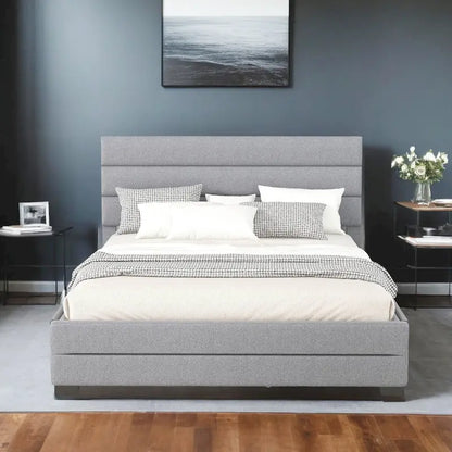 Queen Upholstered Platform Bed with Twin Size Trundle and Two Drawers
