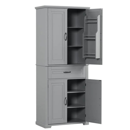 72Tall Bathroom Storage Cabinet with Doors and Drawer, Multiple Storage Space, Adjustable Shelf, Grey