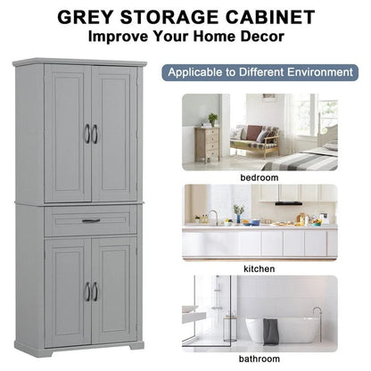 72Tall Bathroom Storage Cabinet with Doors and Drawer, Multiple Storage Space, Adjustable Shelf, Grey