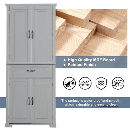 72Tall Bathroom Storage Cabinet with Doors and Drawer, Multiple Storage Space, Adjustable Shelf, Grey