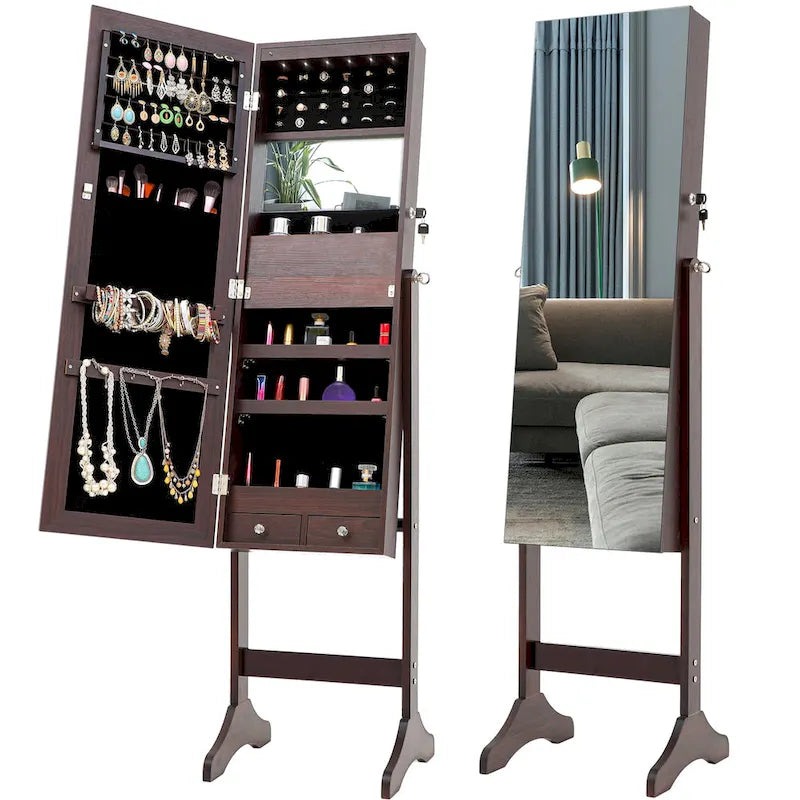 Fashion Simple Jewelry Storage Mirror Cabinet With LED Lights