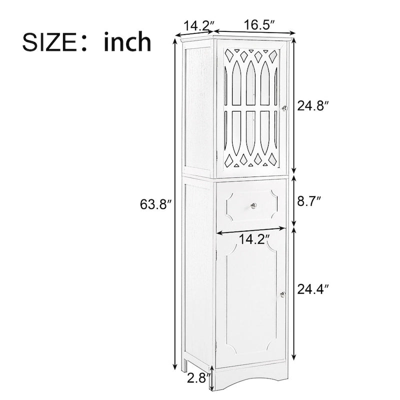 Freestanding White Bathroom Storage Cabinet with Adjustable Shelf