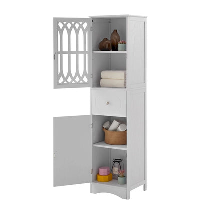 Freestanding White Bathroom Storage Cabinet with Adjustable Shelf