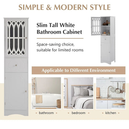 Freestanding White Bathroom Storage Cabinet with Adjustable Shelf