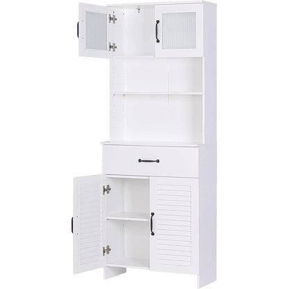 Spirich Freestanding Cabinet with Top Bottom Enclosed Cabinet Space Tall Cabinet with Doors and Drawer Whtie