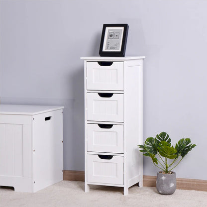 White Bathroom Storage Cabinet Freestanding with Drawers - 11.8L x 11.8W x 32.3H