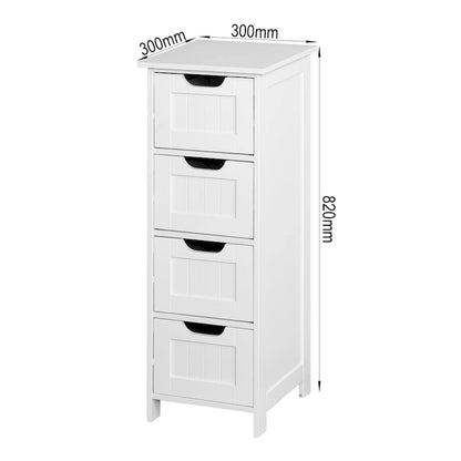 White Bathroom Storage Cabinet Freestanding with Drawers - 11.8L x 11.8W x 32.3H