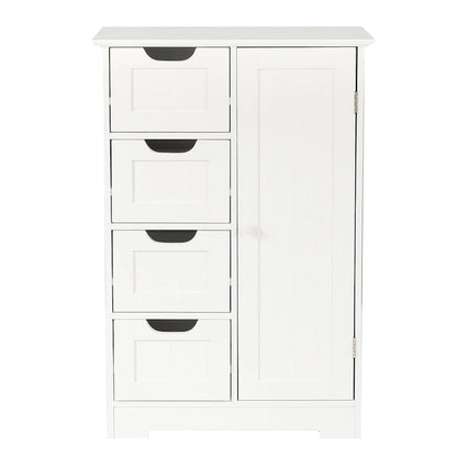 White Wood 4-Drawer 1-Door Bathroom Storage Cabinet - 32.68 H x 22.05 W x 11.81 D