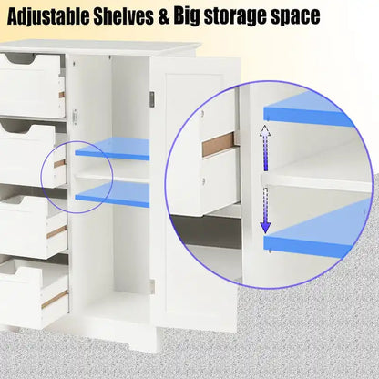 White Wood 4-Drawer 1-Door Bathroom Storage Cabinet - 32.68 H x 22.05 W x 11.81 D