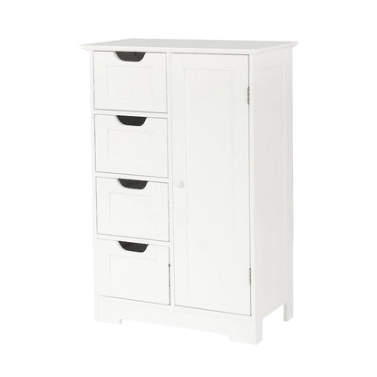 White Wood 4-Drawer 1-Door Bathroom Storage Cabinet - 32.68 H x 22.05 W x 11.81 D