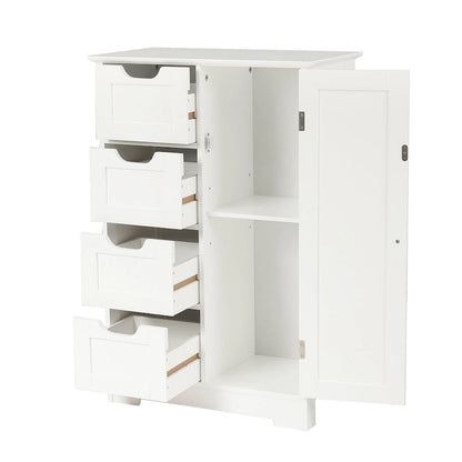 White Wood 4-Drawer 1-Door Bathroom Storage Cabinet - 32.68 H x 22.05 W x 11.81 D
