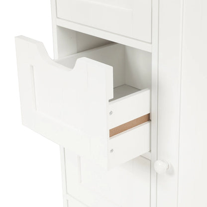 White Wood 4-Drawer 1-Door Bathroom Storage Cabinet - 32.68 H x 22.05 W x 11.81 D